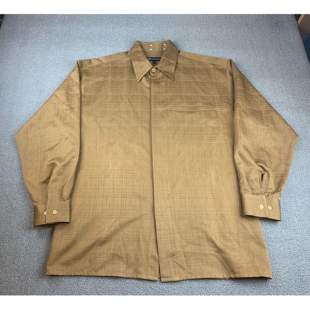 Montique Men Large Brown Long Sleeve Button Down Casual Dress Shirt‎